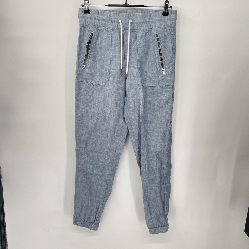 Athleta 2 Cabo Linen Jogger‎ Women Blue Chambray Elastic Waist Zip Pocket Pants